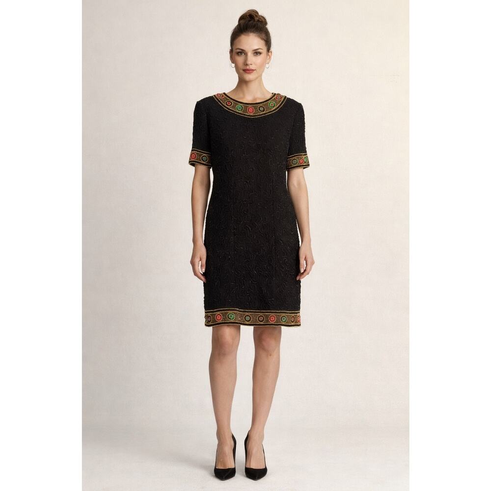 Laurence Kazar Vintage Silk Sequin Beaded Dress Size Petite Large